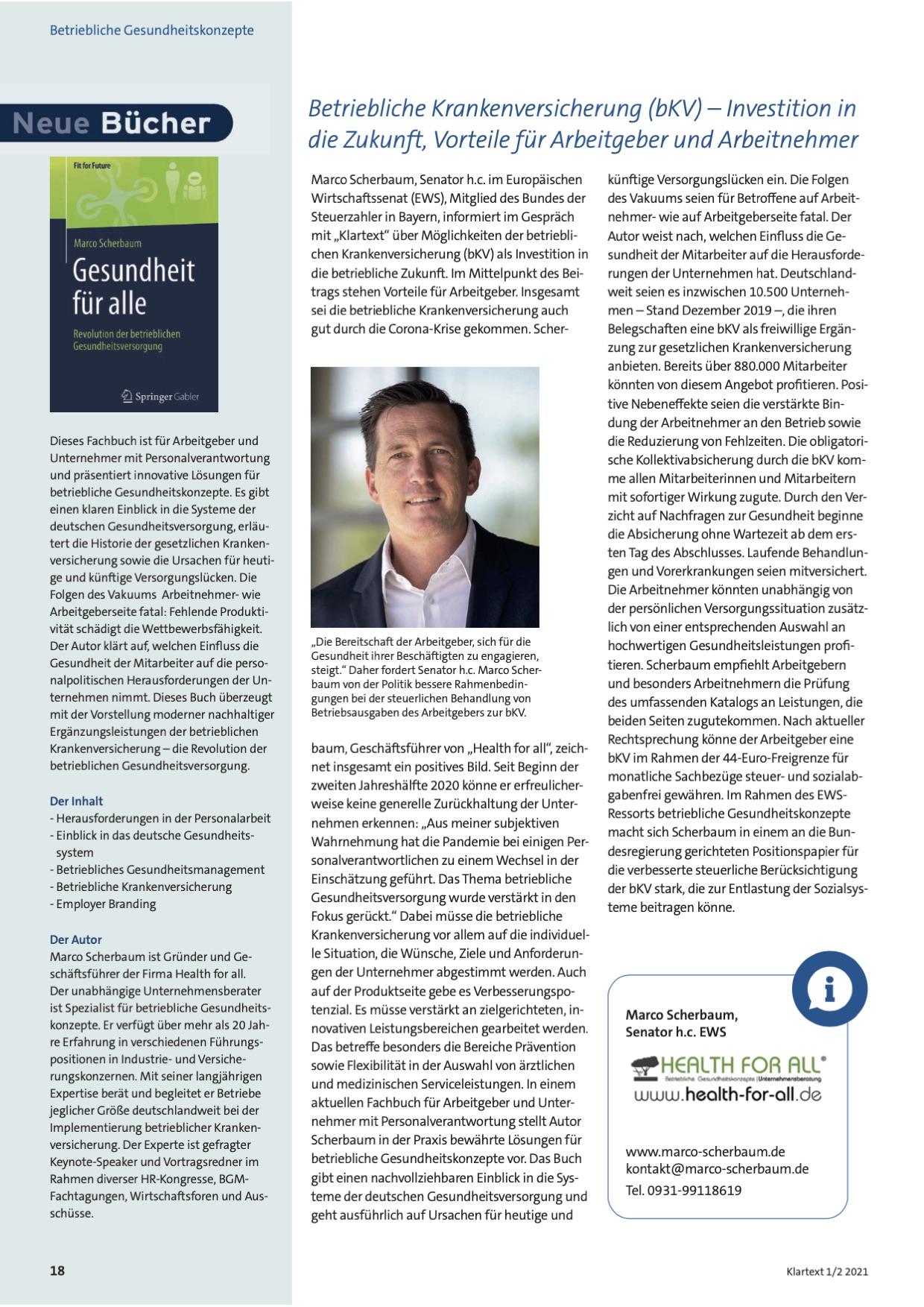 Klartext_2021_bKV-Artikel Senator h.c. Scherbaum HEALTH FOR ALL