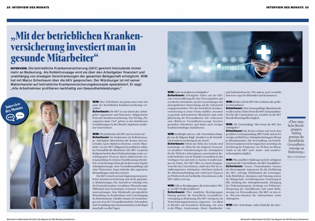 Wirtschaftsmagazin 8:2022 INTERVIEW DES MONATS_bKV_Betriebliche Krankenversicherung_Marco Scherbaum_HEALTH FOR ALL_